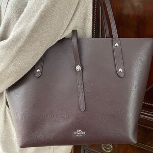 Coach Market Tote Pebbled Leather Burgundy Oxblood Large Work Shoulder Bag